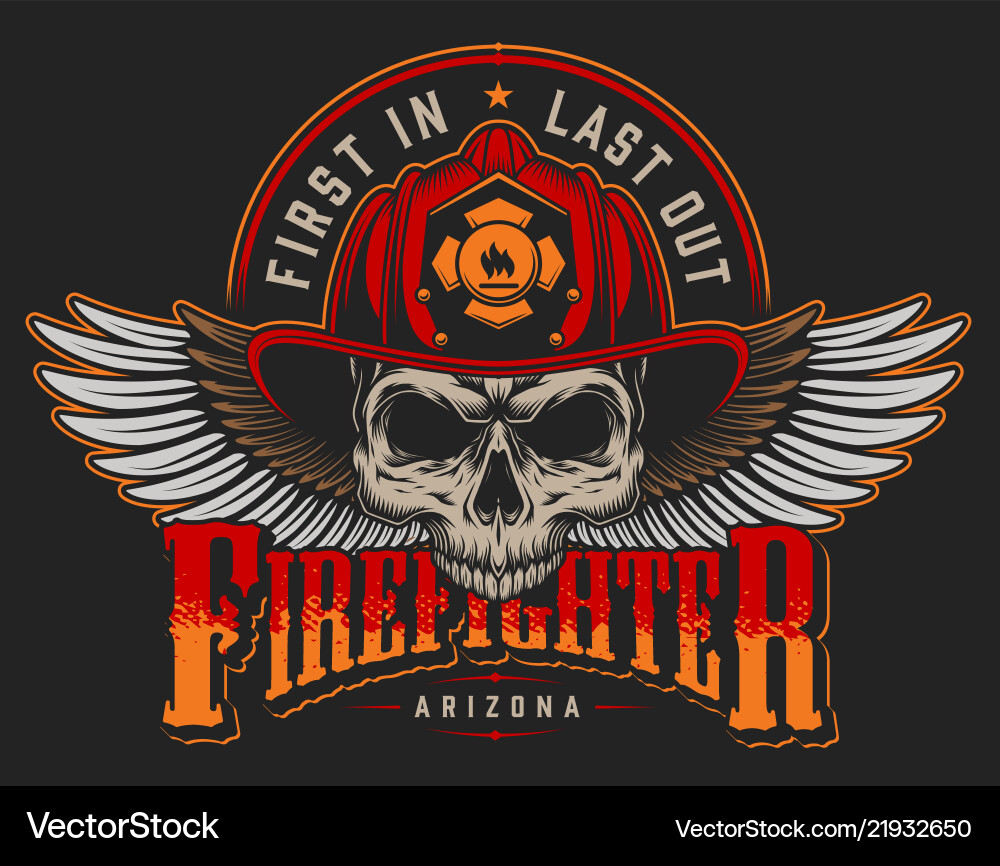 Vintage Firefighter Skull Label Vector Image