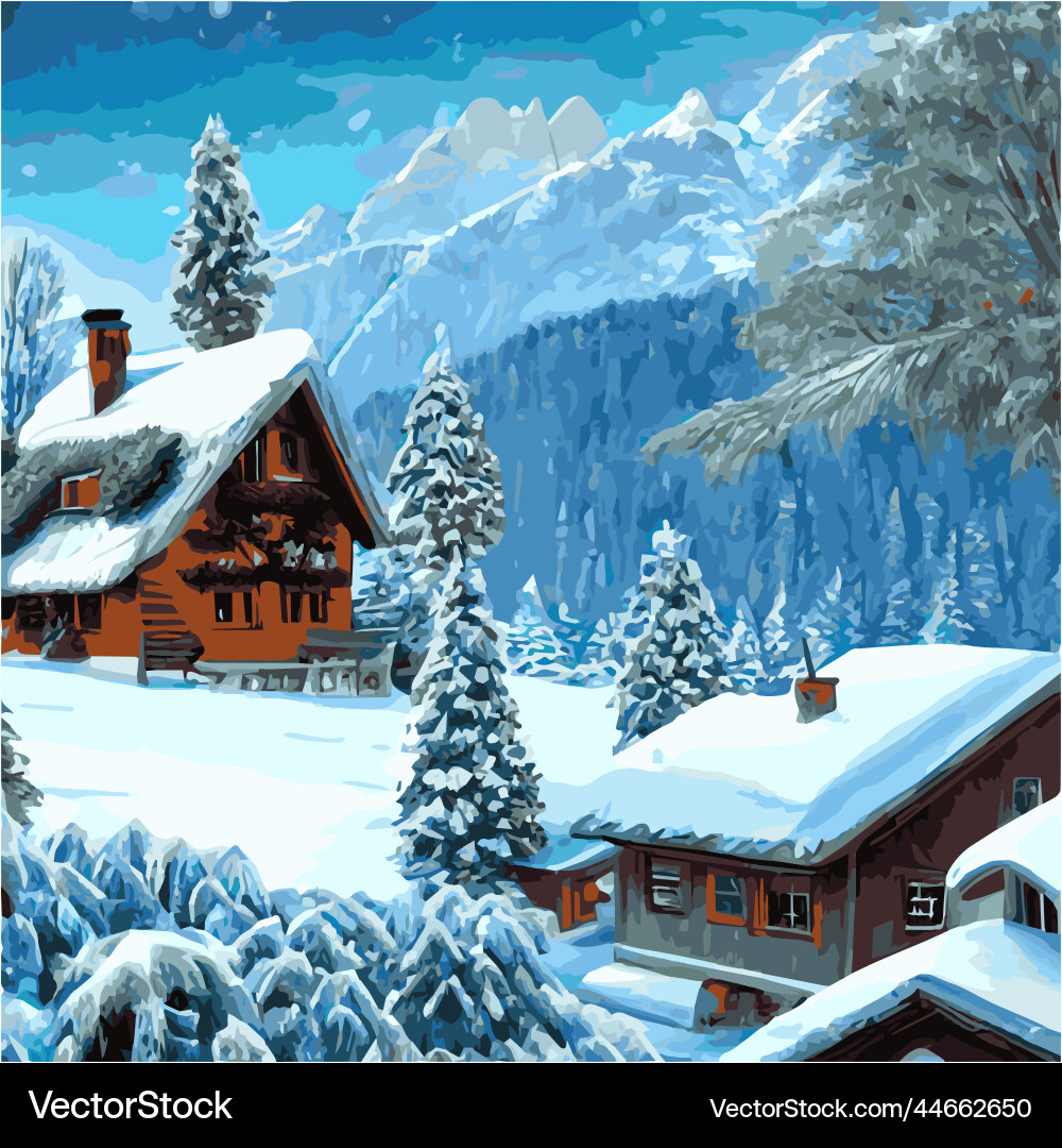 Winter Berglandschaft mit Holzhaus Winter Berglandschaft mit Holzhaus vektorbild