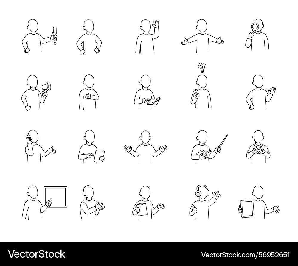 Abstract guide character set with hands and books Vector Image