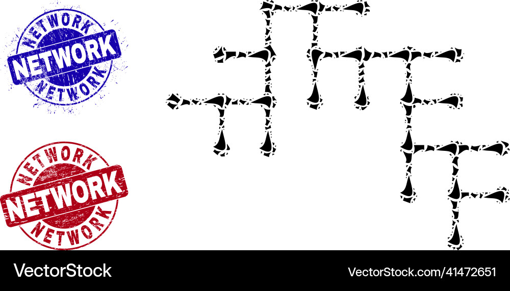 Binary circuit mosaic of fragments with network Binary circuit mosaic of fragments with network vector image