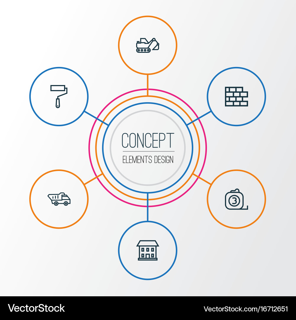 Building outline icons set collection of tipper vector image