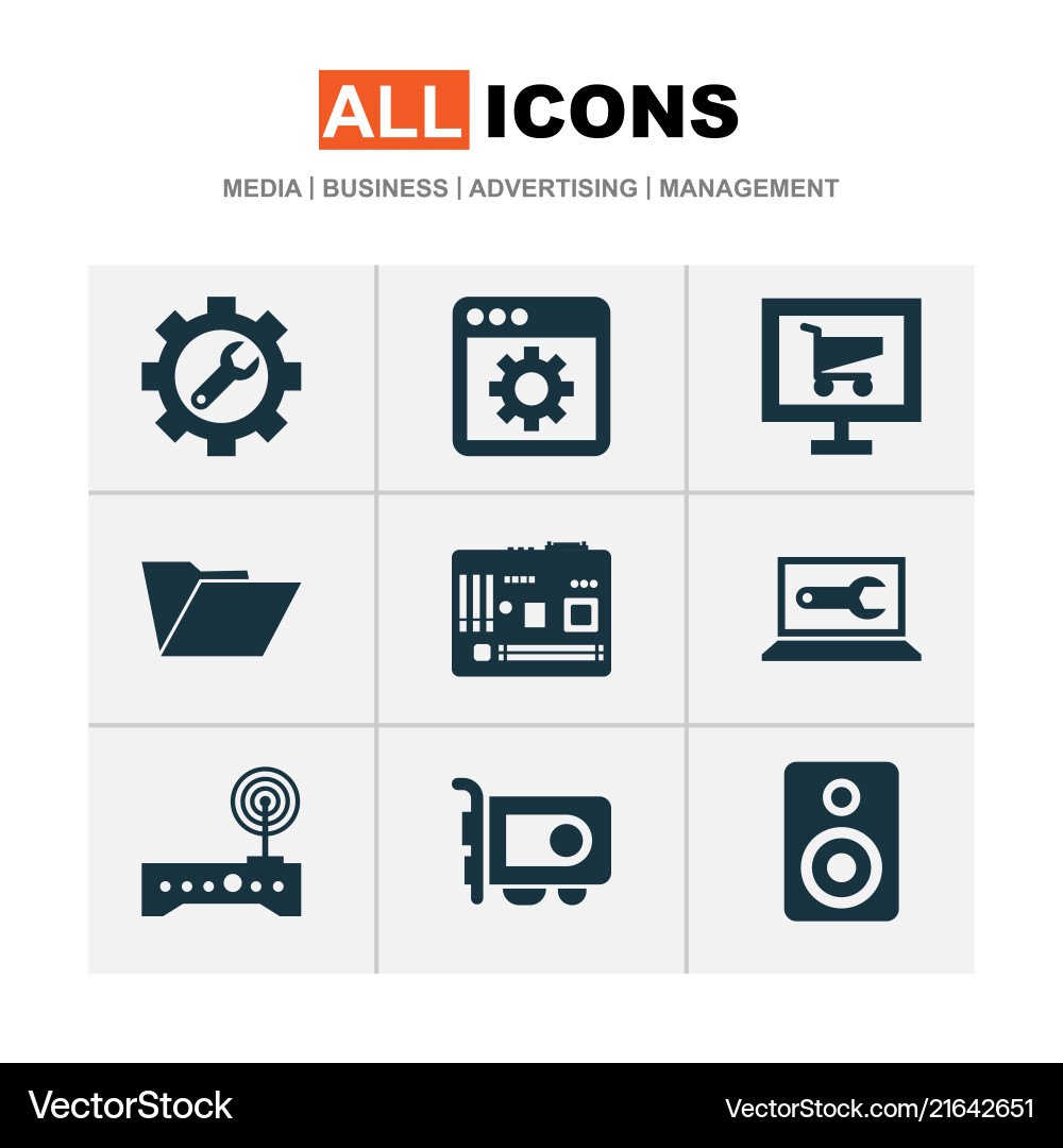 Digital icons set with video card folder Vector Image