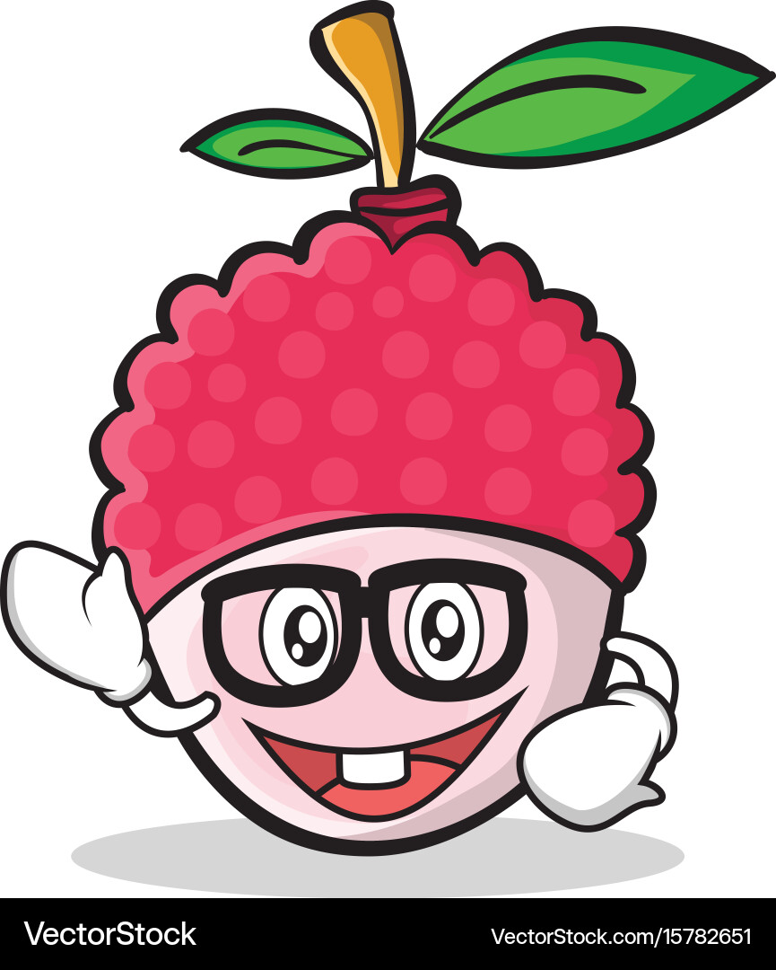 Geek face lychee cartoon character style Vector Image