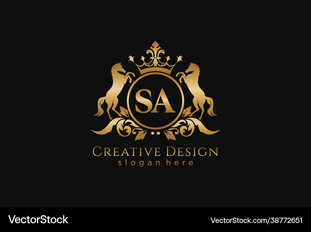 Initial sa retro golden crest with circle and two vector image