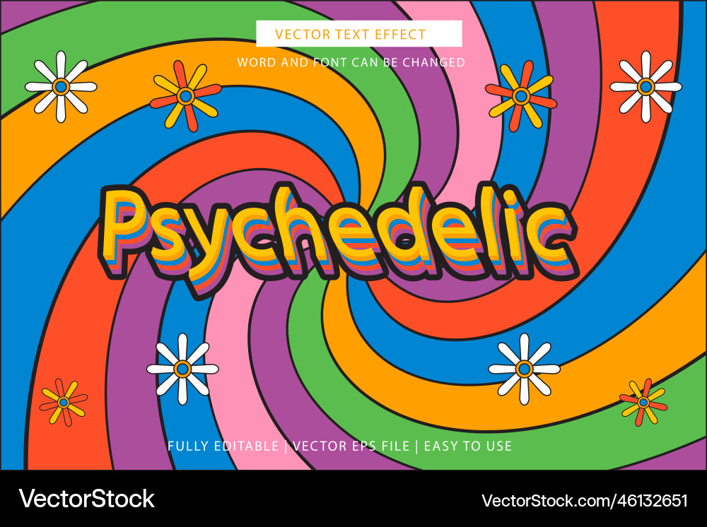 Psychedelic text effect fully editable Psychedelic text effect fully editable Vector Image