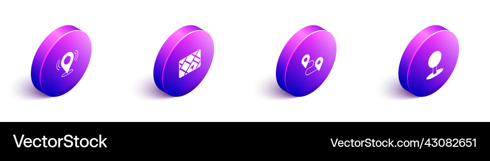 Set isometric map pin gps device with route Set isometric map pin gps device with route Vector Image