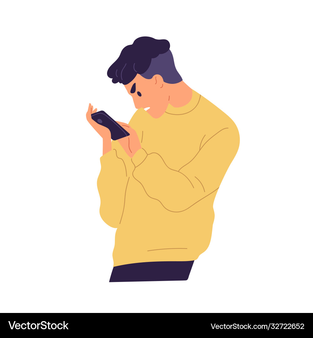Angry guy with irritable facial expression holding Angry guy with irritable facial expression holding vector image