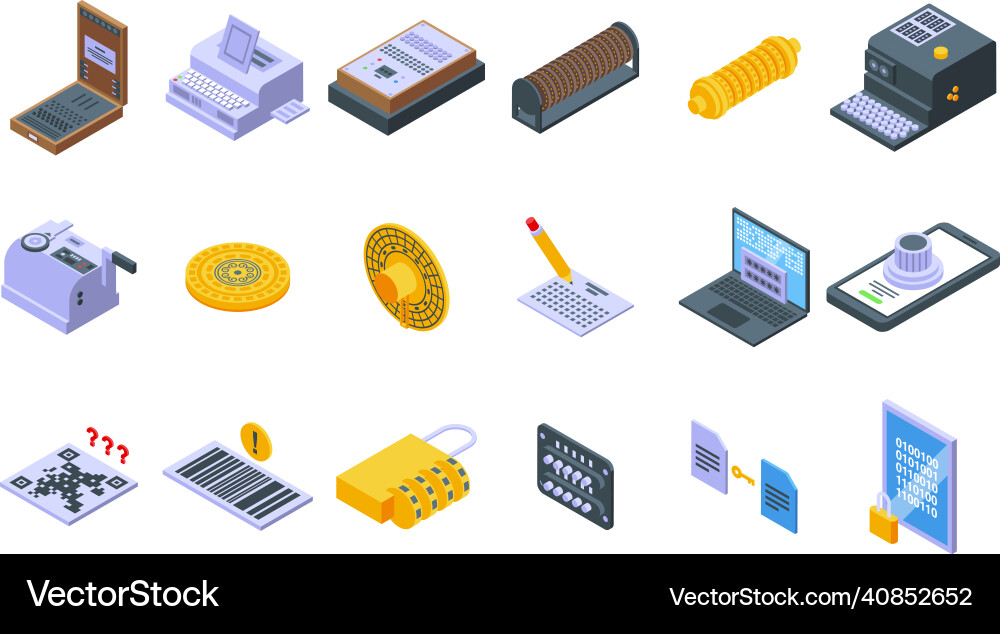 Cipher icons set isometric style vector image
