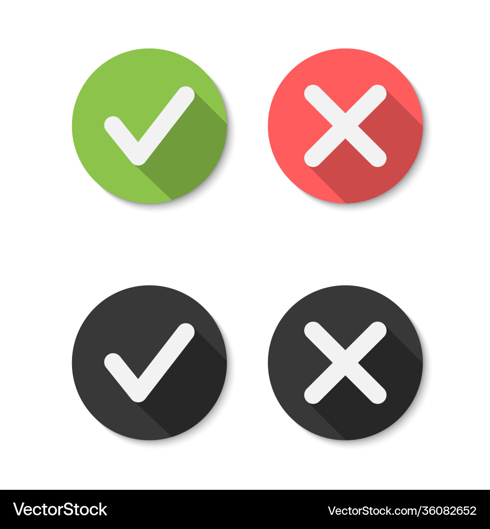 Cross and check mark icons flat round buttons set vector image