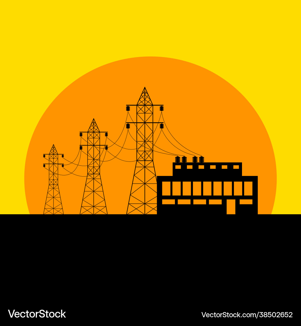 Overhead power line and transformer substation Overhead power line and transformer substation vector image