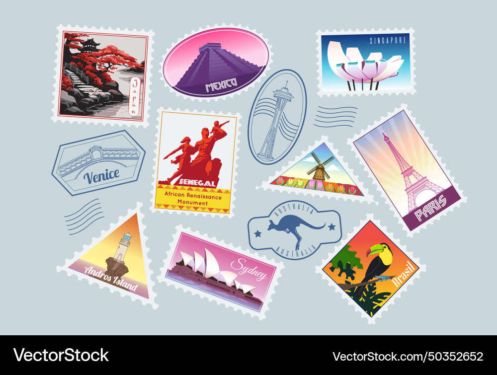 Reisekarte für Poststempel Reisepass Reisekarte für Poststempel Reisepass vektorbild