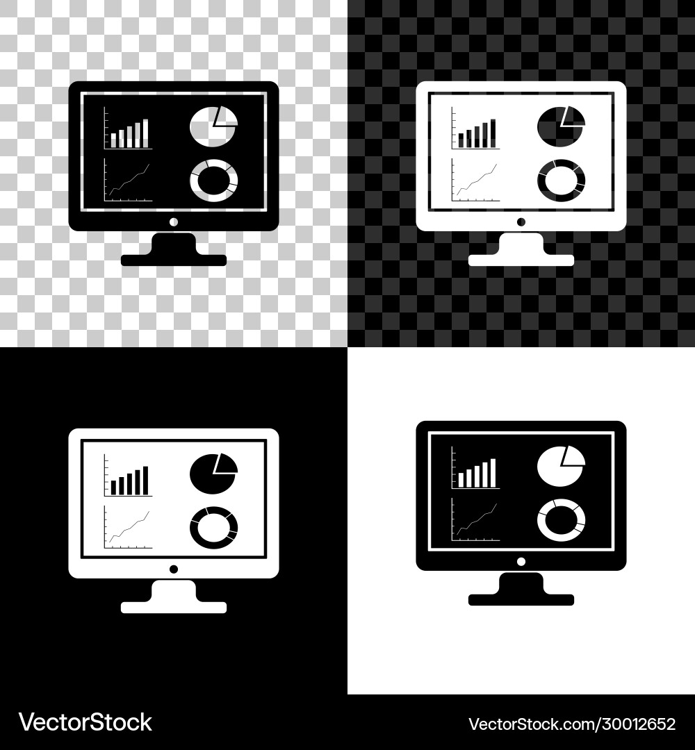 Set computer monitor with graph chart icon Set computer monitor with graph chart icon vector image