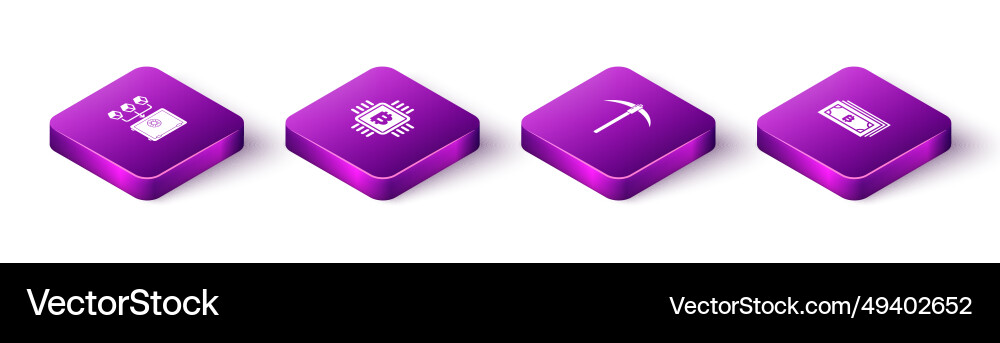 Set isometric proof of stake cpu mining farm Vector Image