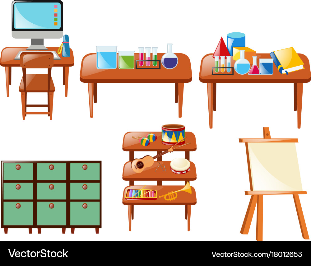 Different school objects on table vector image