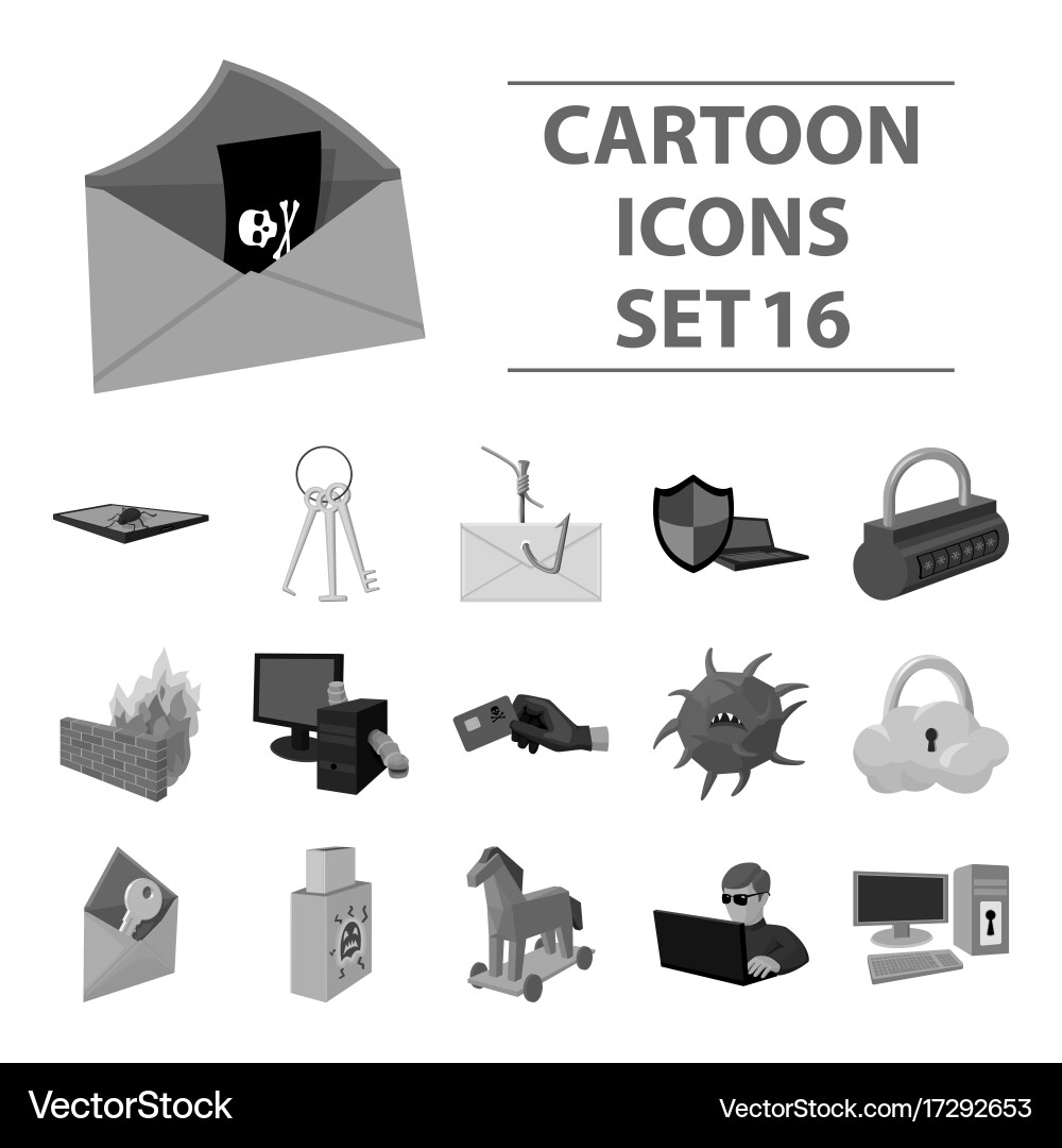 Hackers and hacking set icons in monochrome style vector image