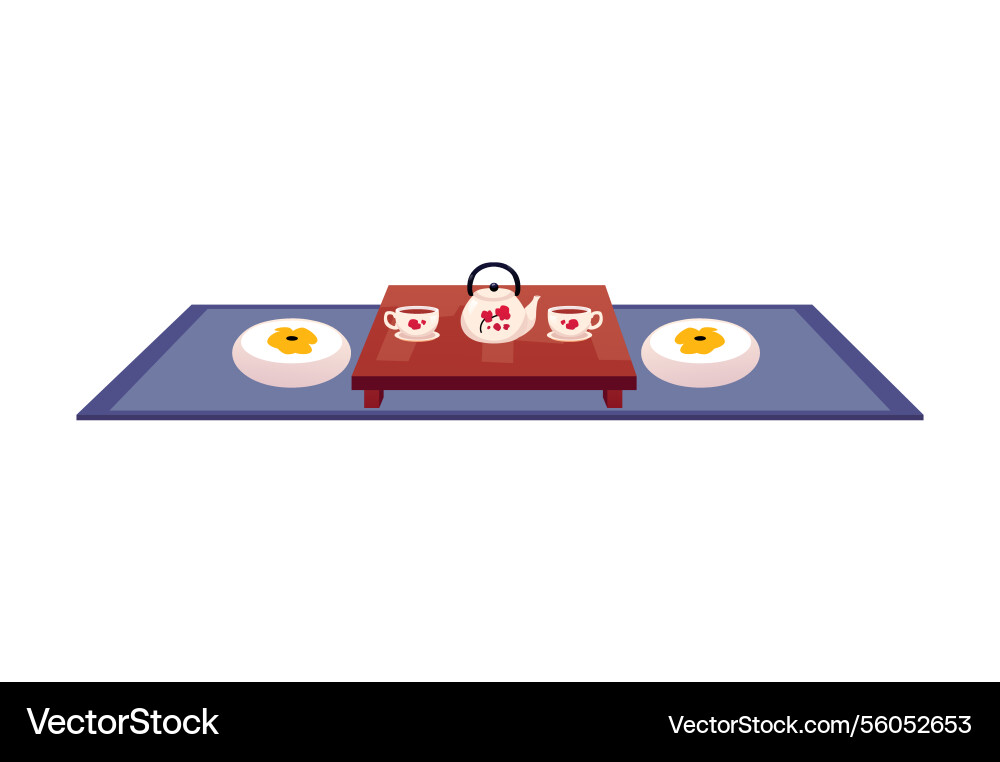 Japanese tea ceremony blue mat with traditional Japanese tea ceremony blue mat with traditional vector image