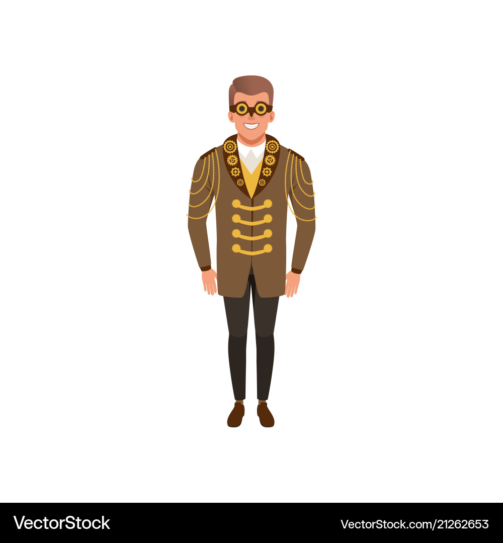 Smiling man in steampunk costume guy jacket Smiling man in steampunk costume guy jacket vector image