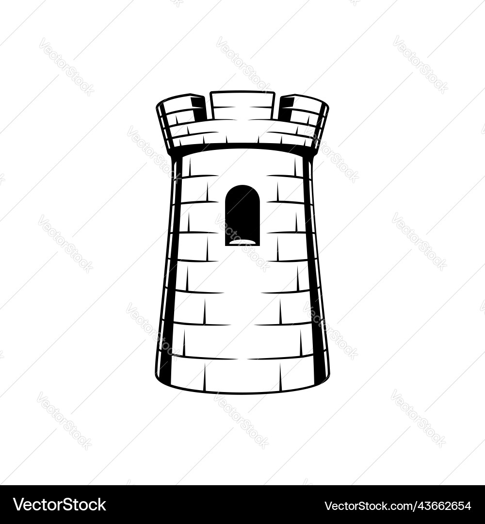 Castle brick tower isolated fortress with window vector image