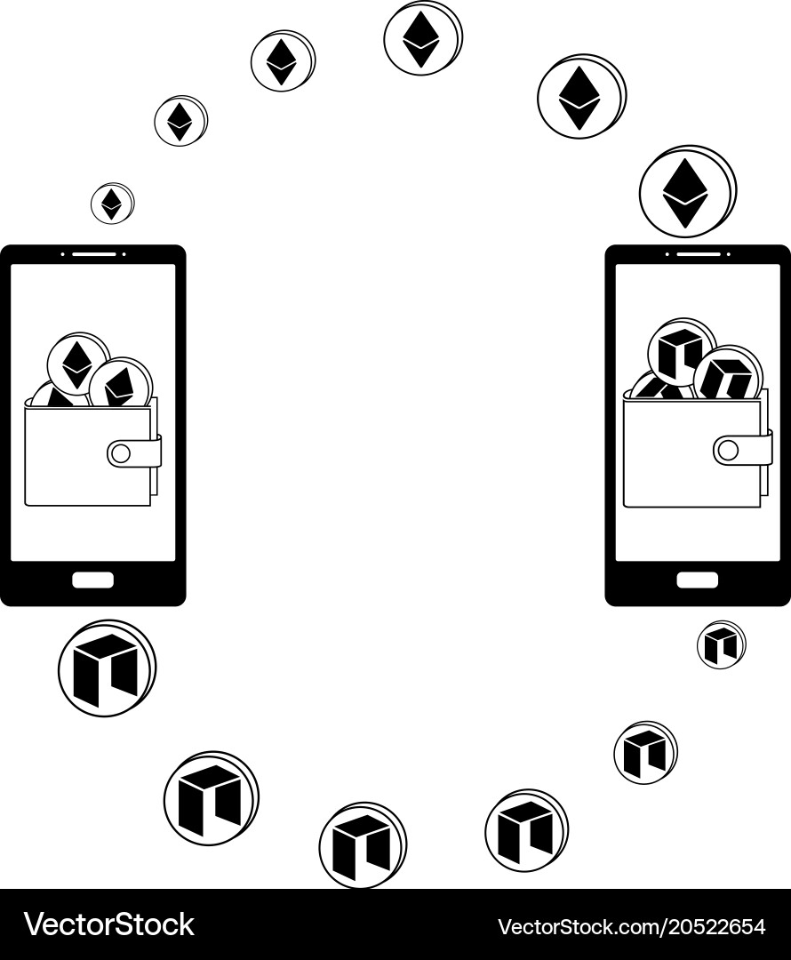 Exchange between ethereum and neo in the phone Vector Image