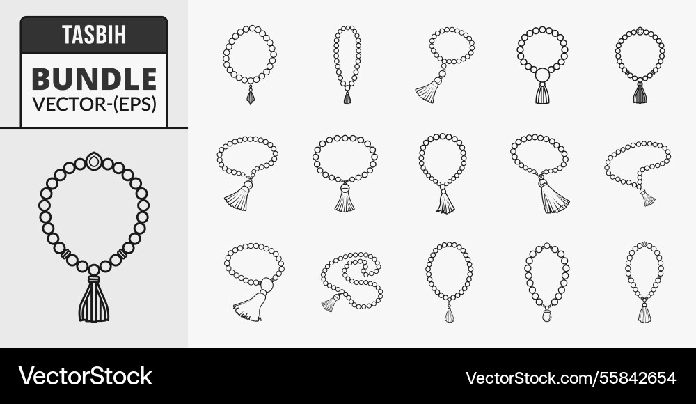 Islamic tasbih outline and silhouette icon set Islamic tasbih outline and silhouette icon set vector image