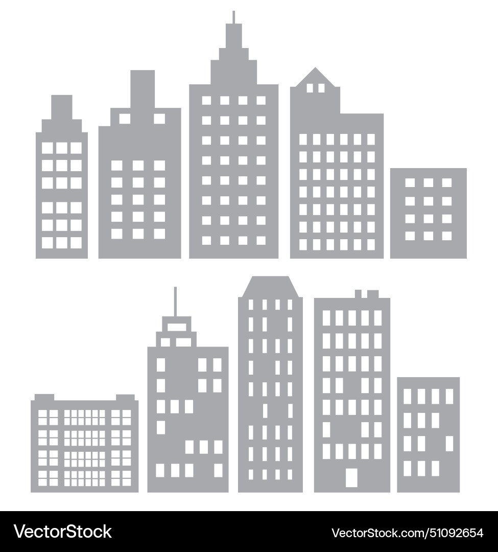 Landscape set of buildings silhouetted on white Landscape set of buildings silhouetted on white Vector Image