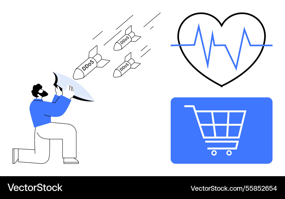 Man blocking ddos attacks with shield near Man blocking ddos attacks with shield near vector image