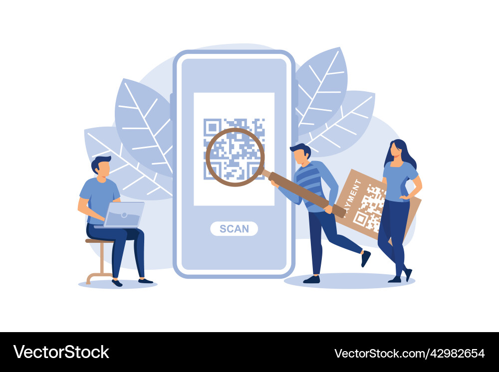 Qr code scanning concept showing people scan vector image