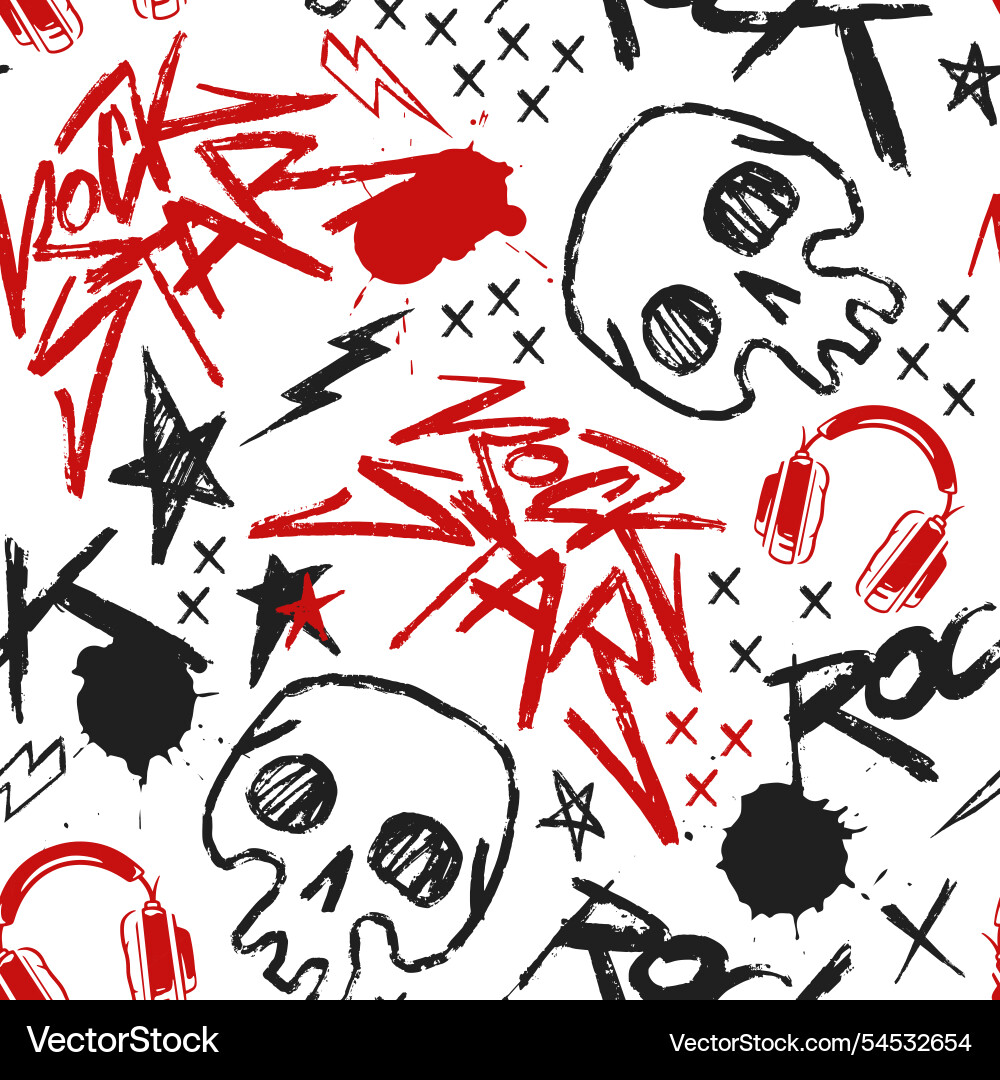 Rock Star Skull Headphones Print Vector Image