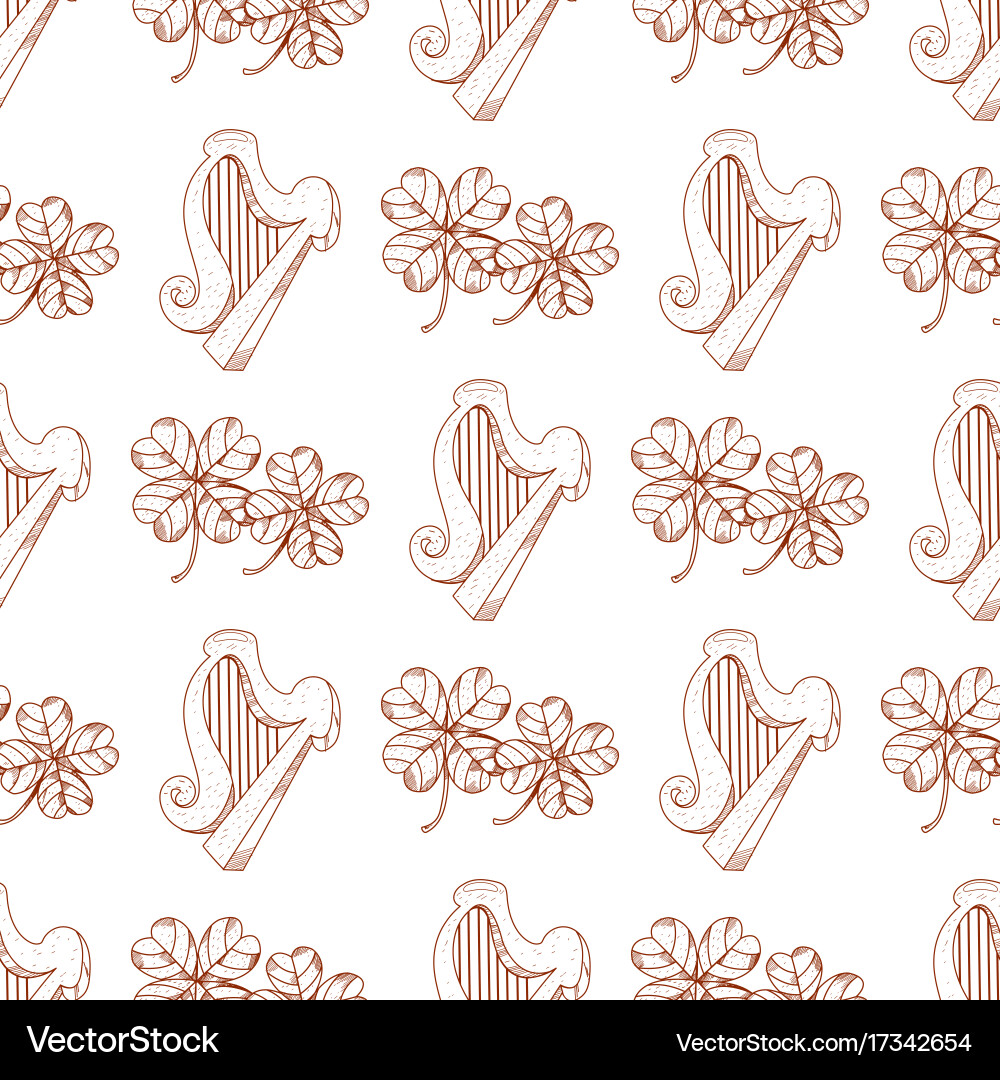 Seamless pattern with harp and clover vector image