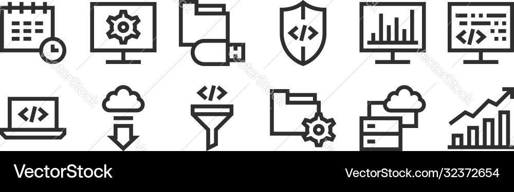 Set 12 thin outline icons such as stats folder vector image