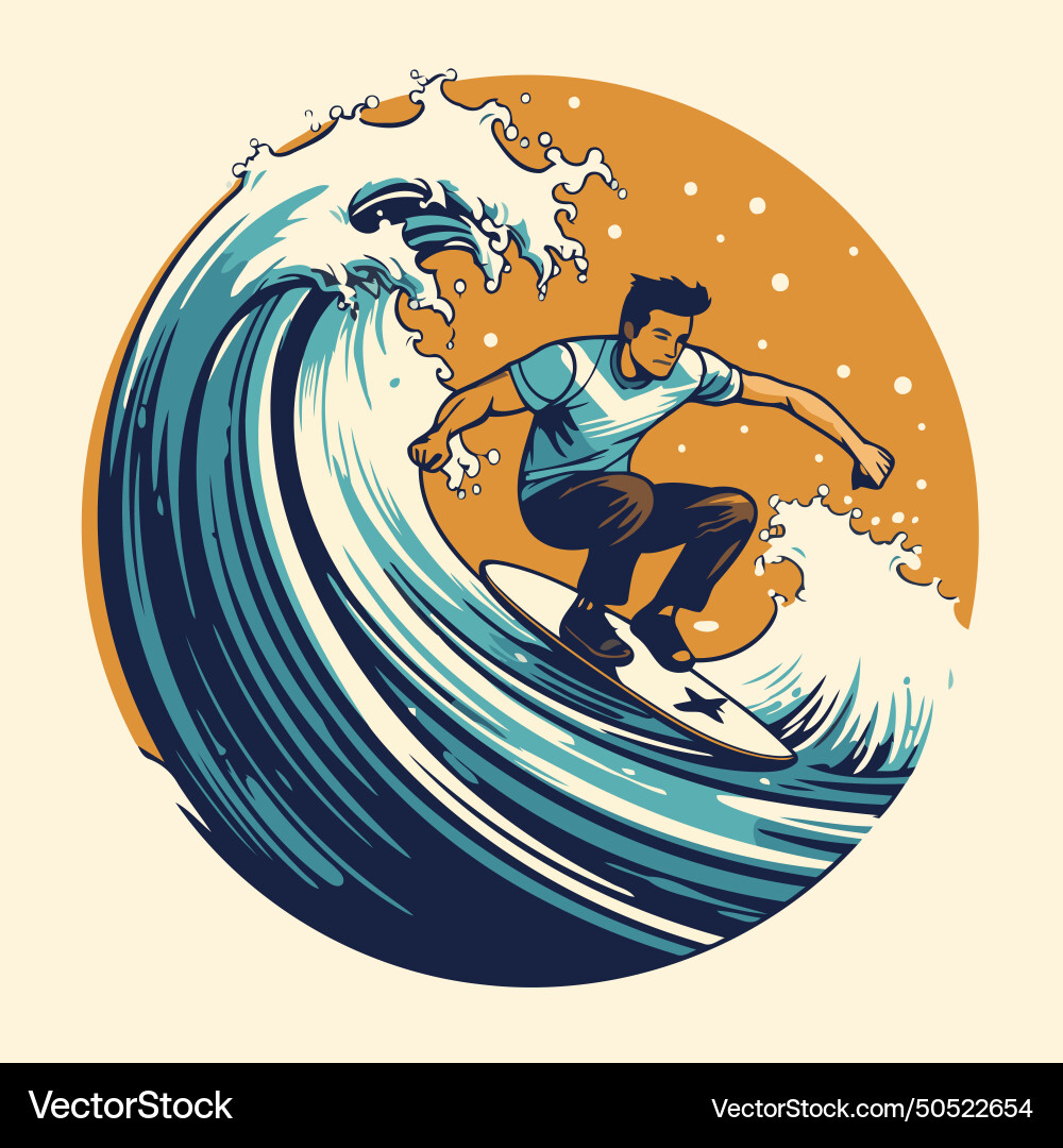 Surfer on the wave in retro style design element vector image