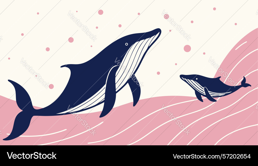 Whales in dynamic abstract ocean design vector image