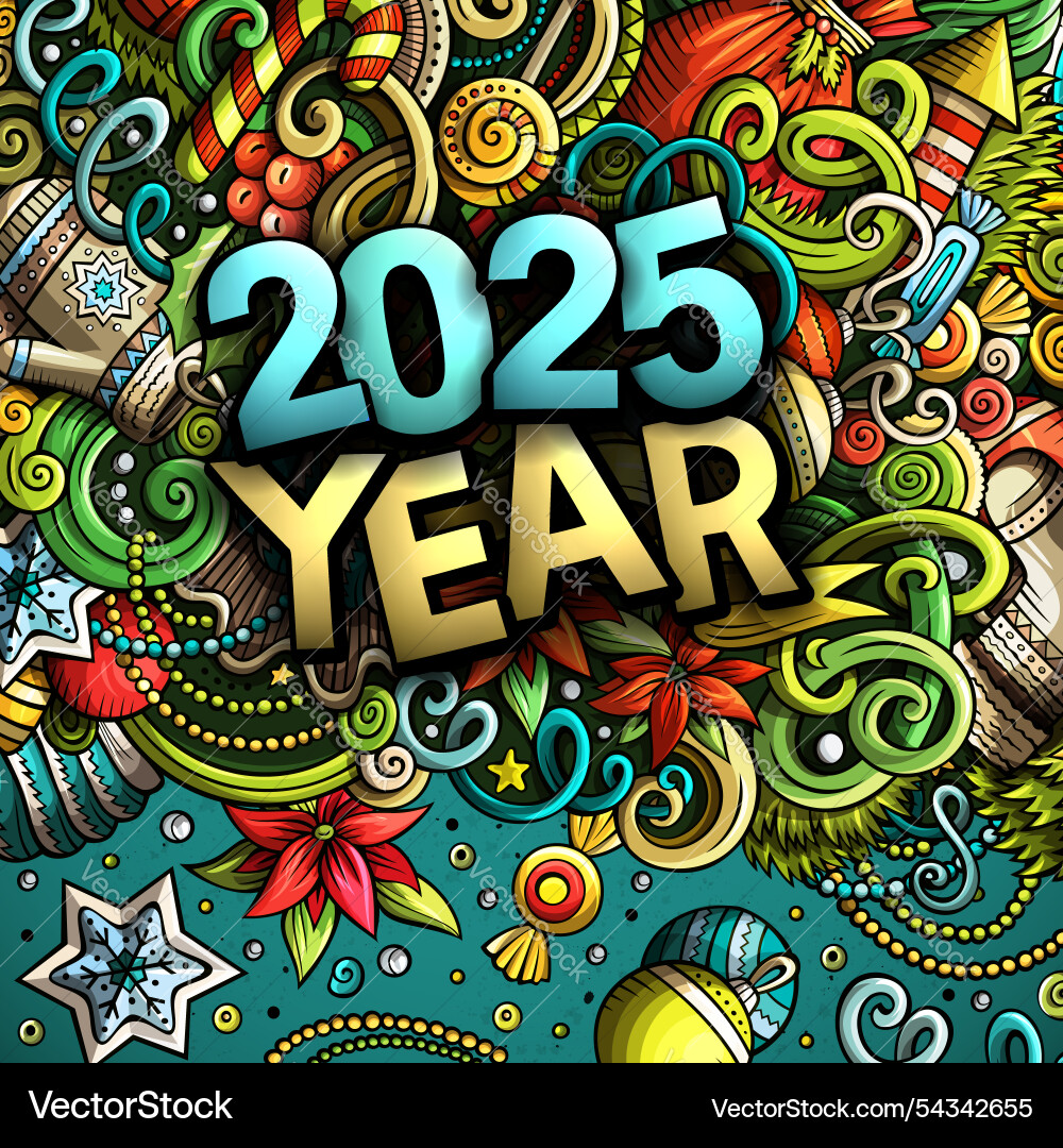2025 doodles new year objects and elements design 2025 doodles new year objects and elements design vector image