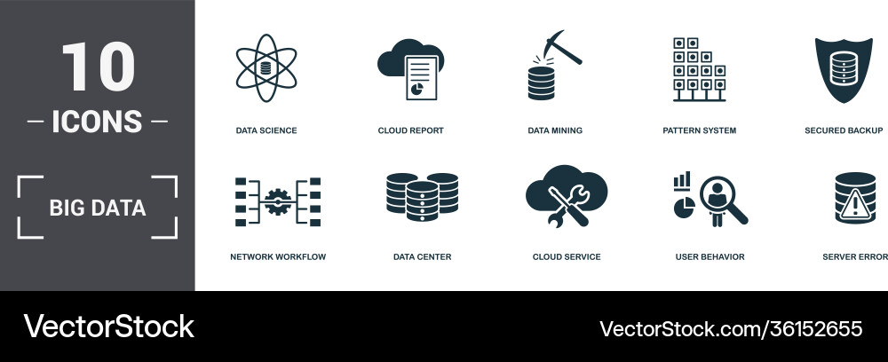 Big data set icons collection includes simple Big data set icons collection includes simple vector image