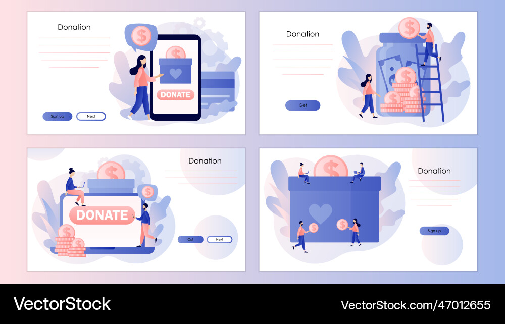 Donation money tiny people donating Donation money tiny people donating vector image
