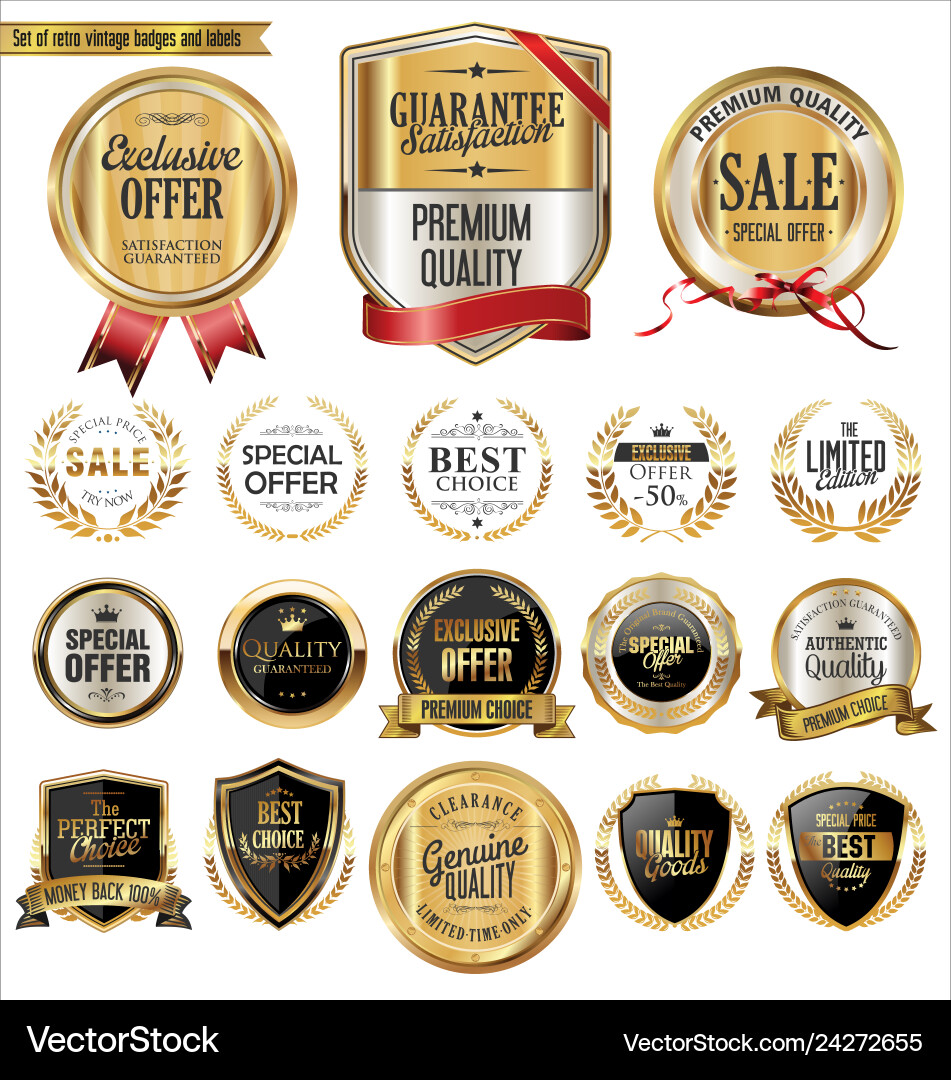 Gold & Black Badge Labels Set Vector Image
