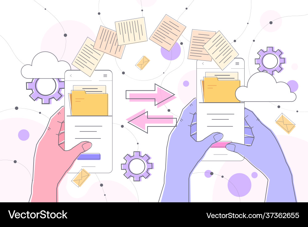 Hands sending and receiving document folders via Hands sending and receiving document folders via vector image