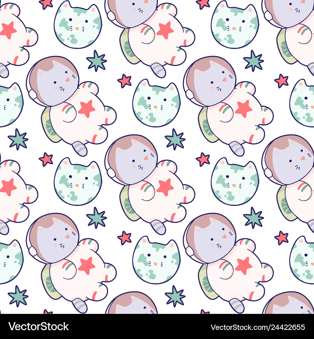 Kawaii cat astronaut in space seamless pattern Kawaii cat astronaut in space seamless pattern Vector Image