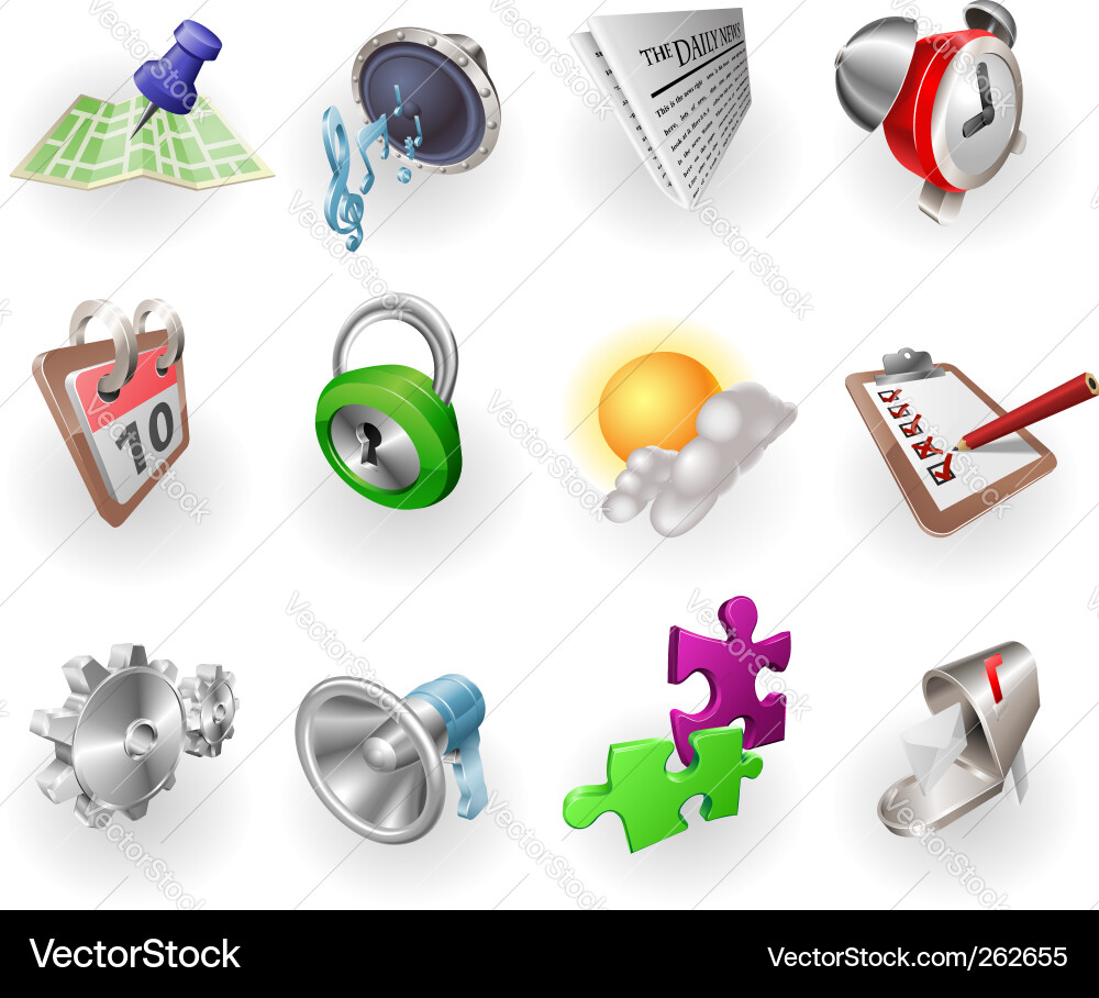 Metallic Icon Set - Web & App vector image