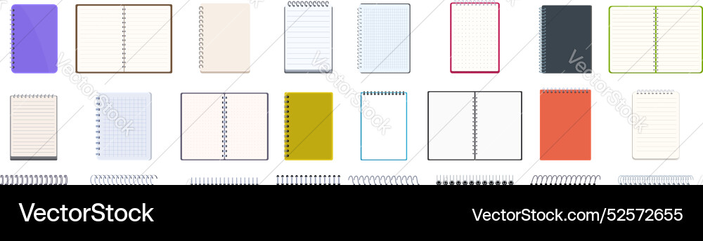 Notebook spiral binders icons set collection Vector Image
