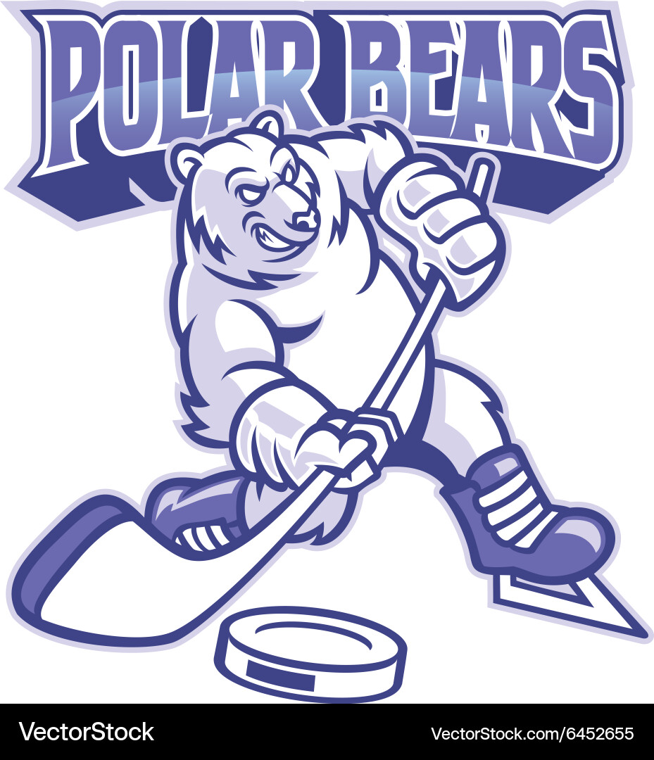 Polar bear ice hockey mascot Royalty Free Vector Image