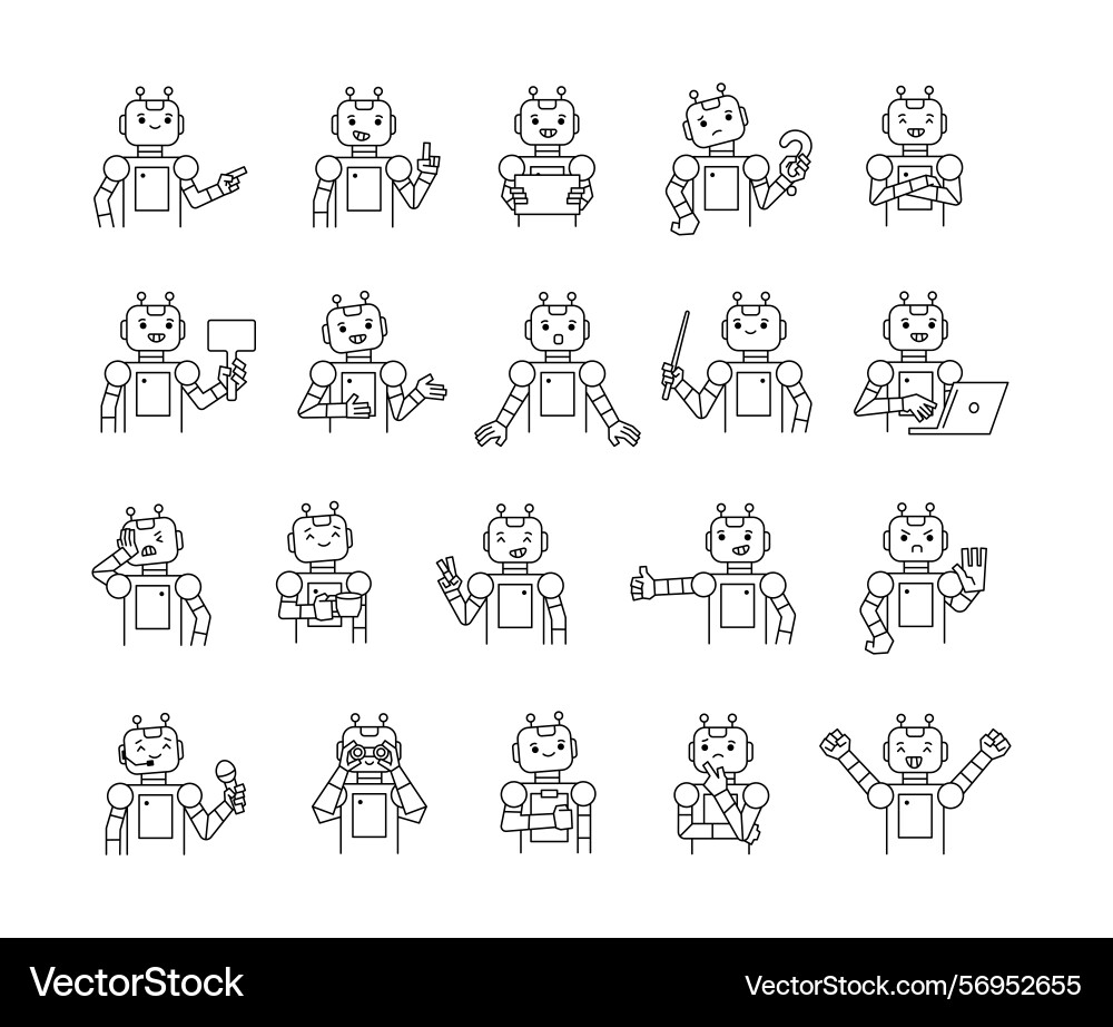 Robot guide character set Robot guide character set vector image