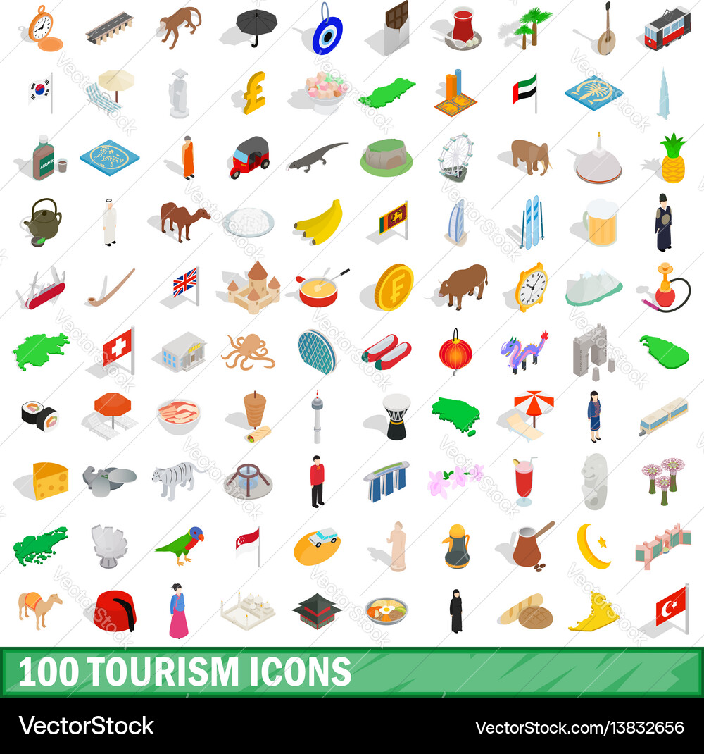 100 Tourismus-Icons set isometric 3d style 100 Tourismus-Icons set isometric 3d style vektorbild