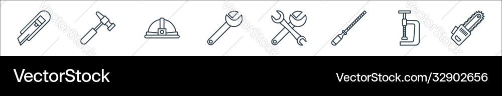 Carpentry line icons linear set quality Carpentry line icons linear set quality vector image