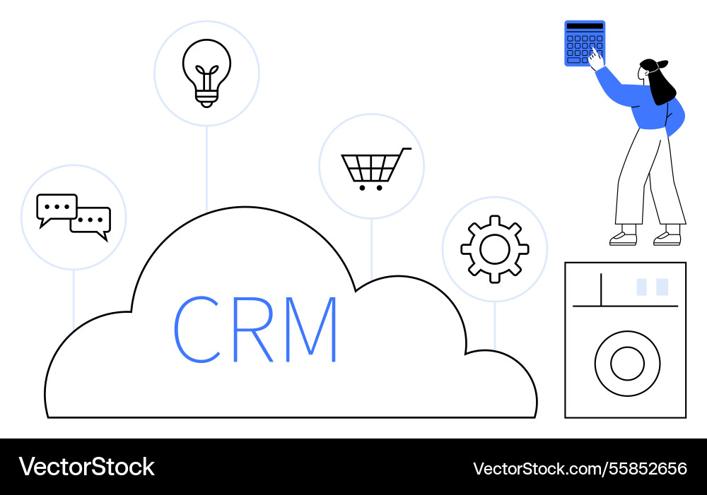 Cloud crm concept with user accessing data and key Cloud crm concept with user accessing data and key vector image