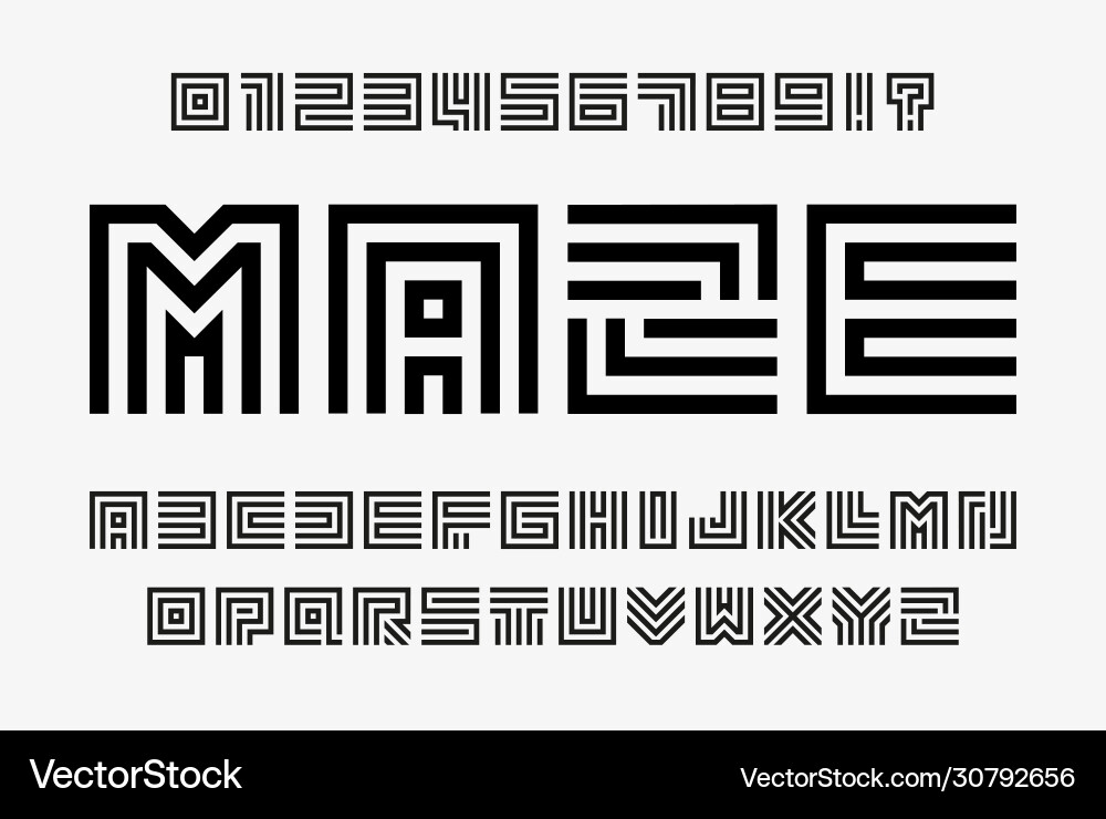 Linear labyrinth letters and numbers set line Linear labyrinth letters and numbers set line vector image