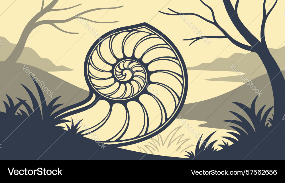 Nautilus shell in dense forest with dappled light vector image