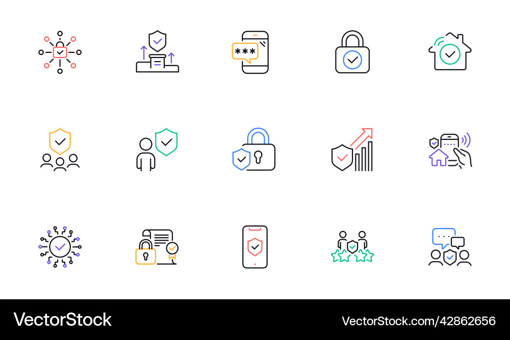 Security line icons set password unlock cyber Security line icons set password unlock cyber vector image