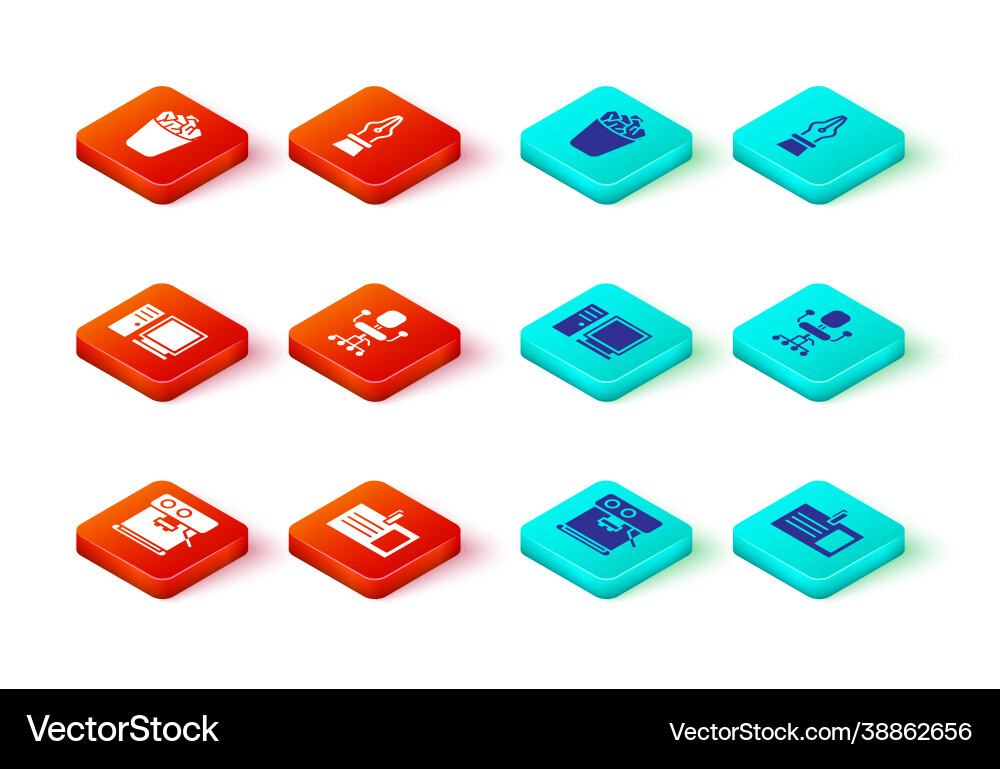 Set coffee machine identification badge computer Set coffee machine identification badge computer vector image