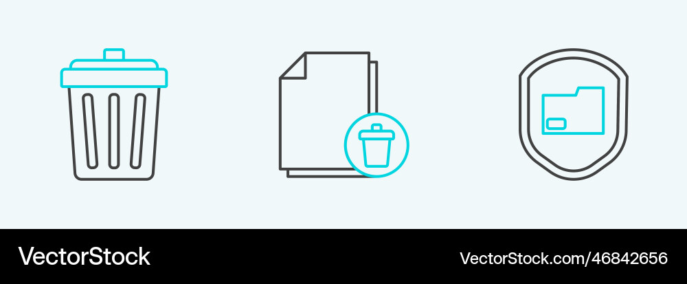 Set line document folder protection trash can Set line document folder protection trash can vector image